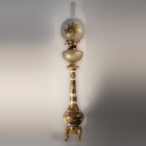 Magnificent Satzuma vase with man and woman decor mounted as a lamp with bronzes attributed to Ferdinand Barbedienne