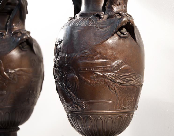 Ferdinand BARBEDIENNE - Pair of Neo-Classic bronze lamps after a model by Clodion Ferdinand BARBEDIENNE - Pair of Neo-Classic bronze lamps after a model by Clodion-4