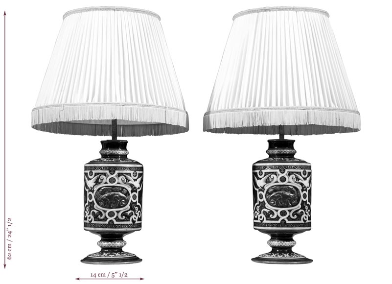 Edouard DAMOUSE - Pair of Neo-Renaissance style lamps dated of 1885 Edouard DAMOUSE - Pair of Neo-Renaissance style lamps dated of 1885-7