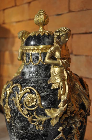 A pair of giltbronze mounted Sea Green marble covered vases with Egyptian women A pair of giltbronze mounted Sea Green marble covered vases with Egyptian women-2