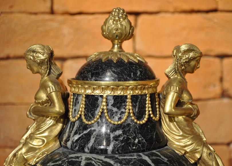 A pair of giltbronze mounted Sea Green marble covered vases with Egyptian women A pair of giltbronze mounted Sea Green marble covered vases with Egyptian women-3