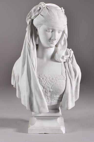 Albert-Ernest Carrier de Belleuse called « CARRIER-BELLEUSE » (1824 - 1887) (after), Bust of a young Lady, Biscuit porcelain Albert-Ernest Carrier de Belleuse called « CARRIER-BELLEUSE » (1824 - 1887) (after), Bust of a young Lady, Biscuit porcelain-0