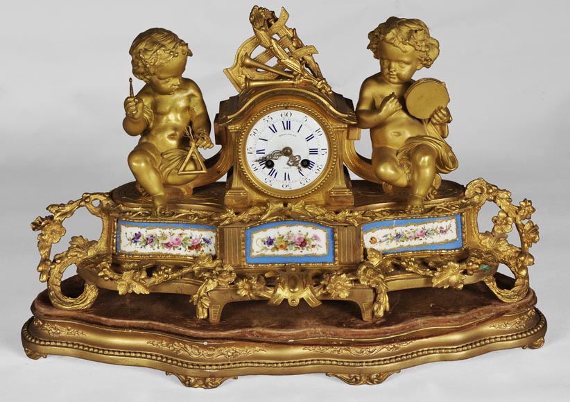 MIROY Frères - Beautiful antique clock with musicians putti MIROY Frères - Beautiful antique clock with musicians putti -0