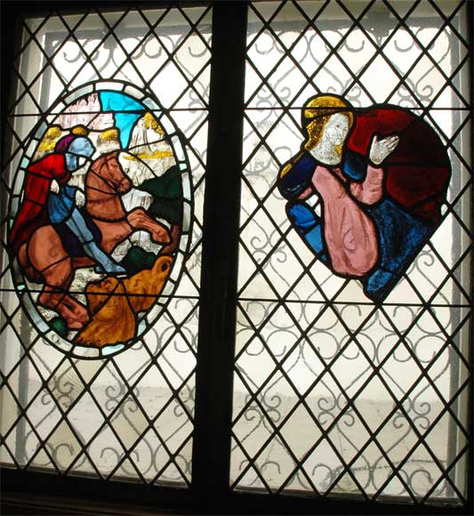 Two stained glasses elements with knight in armor Two stained glasses elements with knight in armor-0
