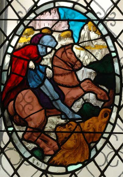 Two stained glasses elements with knight in armor Two stained glasses elements with knight in armor-2