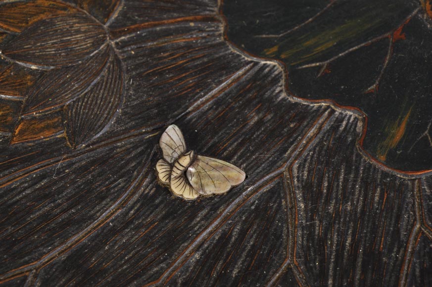 DAÏ NIPPON - Japanese style bamboo tea table with engraved and lacquered decor DAÏ NIPPON - Japanese style bamboo tea table with engraved and lacquered decor-5