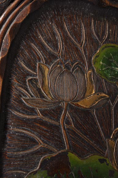 DAÏ NIPPON - Japanese style bamboo tea table with engraved and lacquered decor DAÏ NIPPON - Japanese style bamboo tea table with engraved and lacquered decor-6