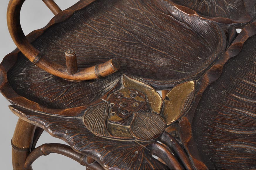 DAÏ NIPPON - Japanese style bamboo tea table with engraved and lacquered decor DAÏ NIPPON - Japanese style bamboo tea table with engraved and lacquered decor-7