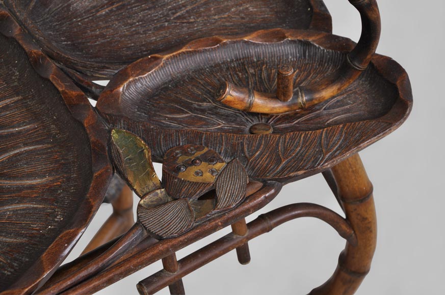 DAÏ NIPPON - Japanese style bamboo tea table with engraved and lacquered decor DAÏ NIPPON - Japanese style bamboo tea table with engraved and lacquered decor-8