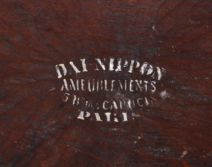 DAÏ NIPPON - Japanese style bamboo tea table with engraved and lacquered decor DAÏ NIPPON - Japanese style bamboo tea table with engraved and lacquered decor-9