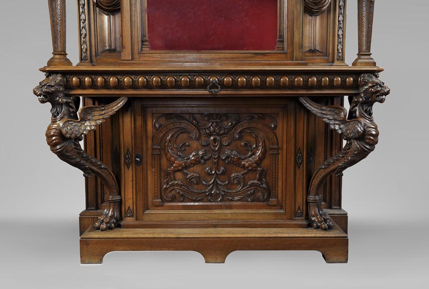 BELLANGER, cabinetmaker - Neo-Renaissance style display cabinet made out of carved walnut with chimeras decor BELLANGER, cabinetmaker - Neo-Renaissance style display cabinet made out of carved walnut with chimeras decor-6