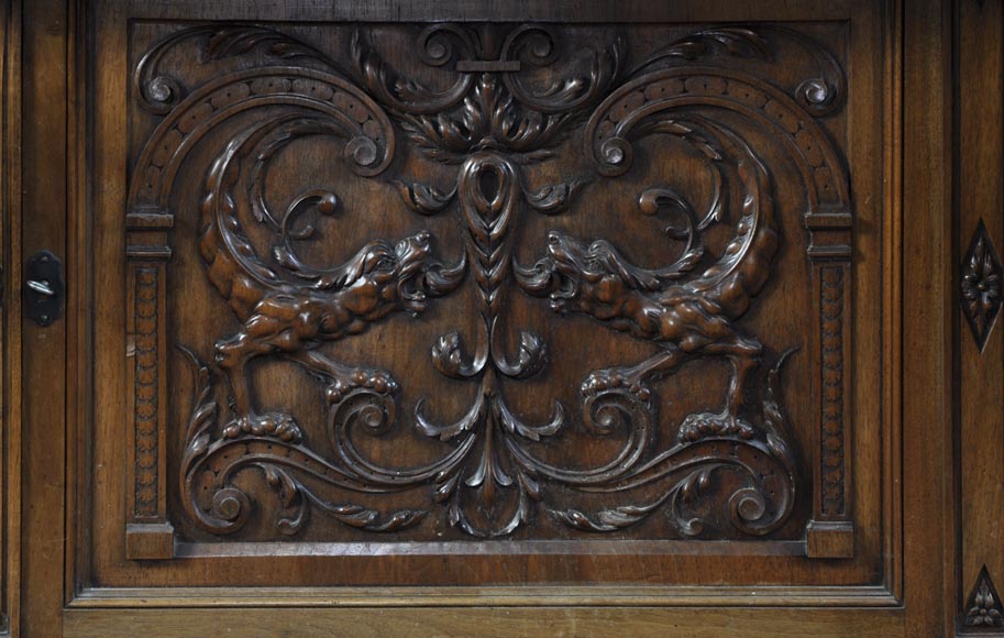 BELLANGER, cabinetmaker - Neo-Renaissance style display cabinet made out of carved walnut with chimeras decor BELLANGER, cabinetmaker - Neo-Renaissance style display cabinet made out of carved walnut with chimeras decor-8