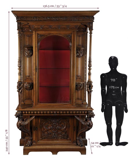 BELLANGER, cabinetmaker - Neo-Renaissance style display cabinet made out of carved walnut with chimeras decor BELLANGER, cabinetmaker - Neo-Renaissance style display cabinet made out of carved walnut with chimeras decor-11