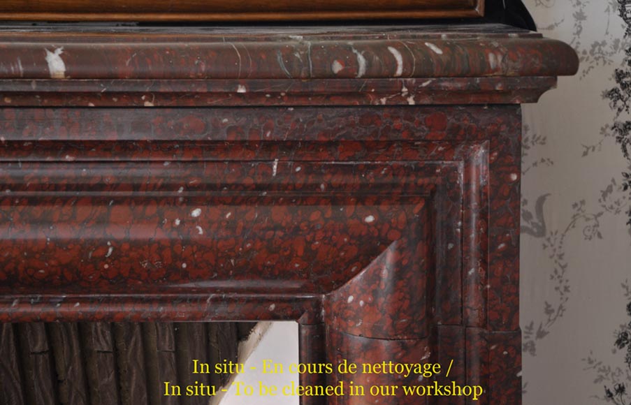 Antique Louis XIV style fireplace made out of Griotte Red marble Antique Louis XIV style fireplace made out of Griotte Red marble-6