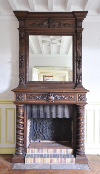 Antique walnut fireplace with Satyr mask Antique walnut fireplace with Satyr mask-0