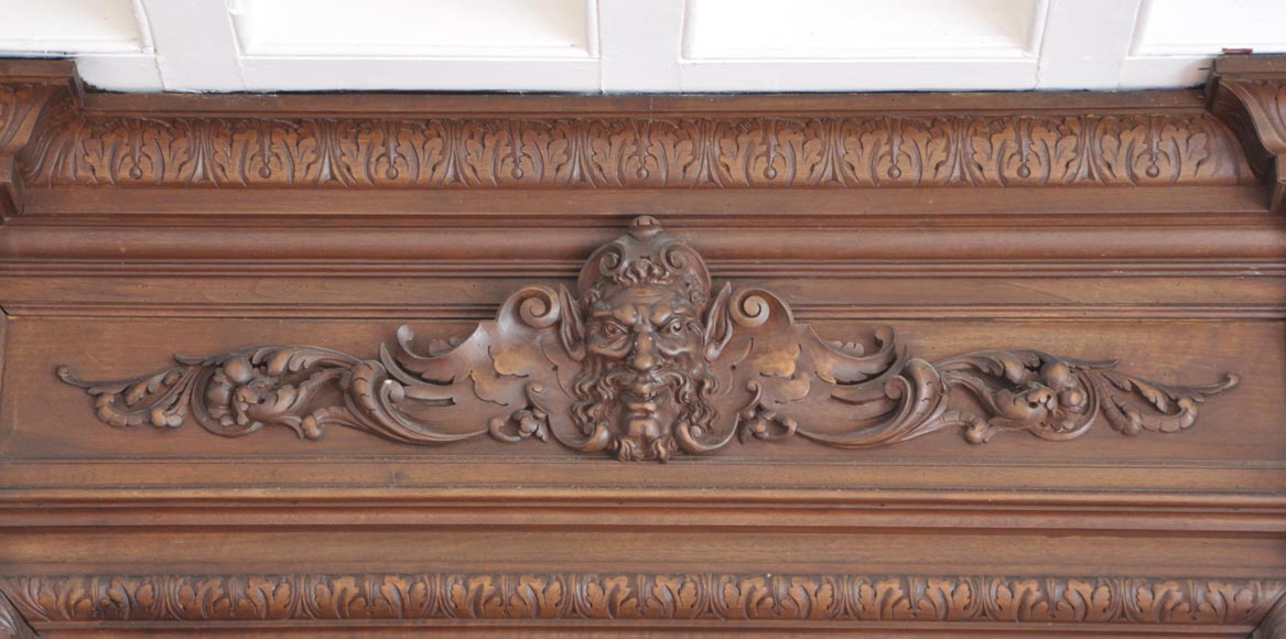 Antique walnut fireplace with Satyr mask Antique walnut fireplace with Satyr mask-2
