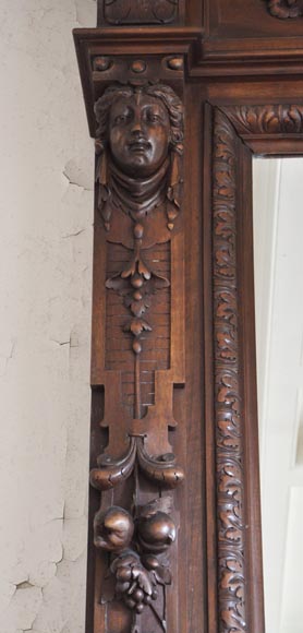 Antique walnut fireplace with Satyr mask Antique walnut fireplace with Satyr mask-3