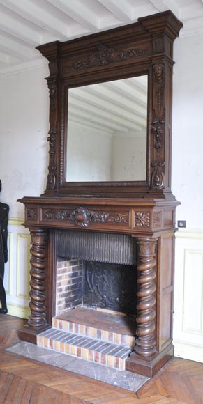 Antique walnut fireplace with Satyr mask Antique walnut fireplace with Satyr mask-6
