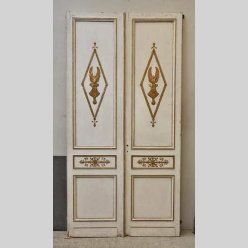 Antique oak double door painted, gilded and decorated with Winged Victories and mirrors