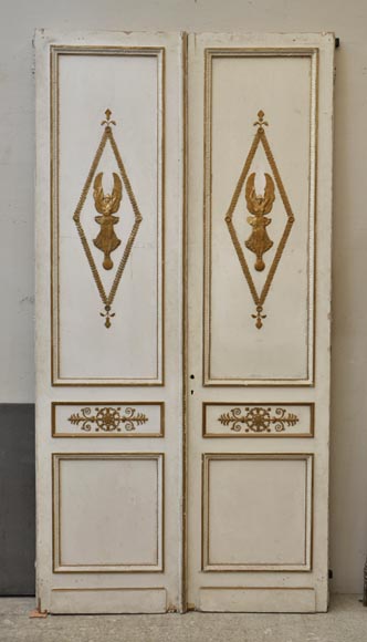 Antique oak double door painted, gilded and decorated with Winged Victories and mirrors Antique oak double door painted, gilded and decorated with Winged Victories and mirrors-0