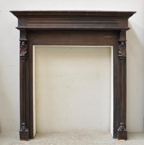 Antique Neo-gothic style wood fireplace with troubadours Antique Neo-gothic style wood fireplace with troubadours-0