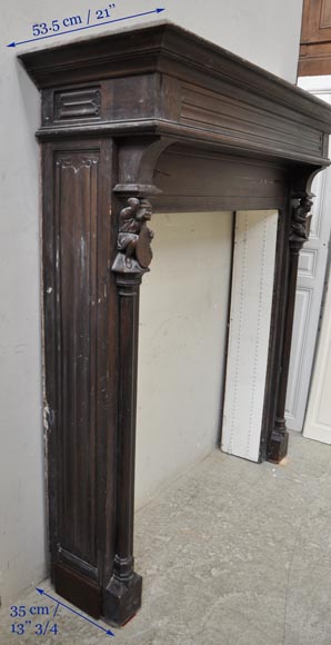 Antique Neo-gothic style wood fireplace with troubadours Antique Neo-gothic style wood fireplace with troubadours-8