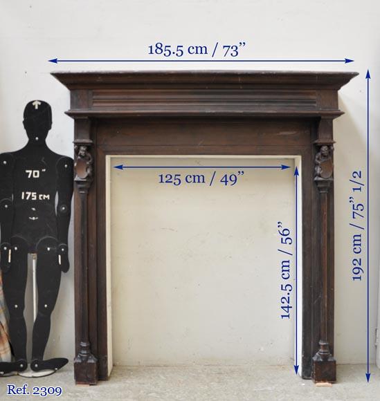 Antique Neo-gothic style wood fireplace with troubadours Antique Neo-gothic style wood fireplace with troubadours-9
