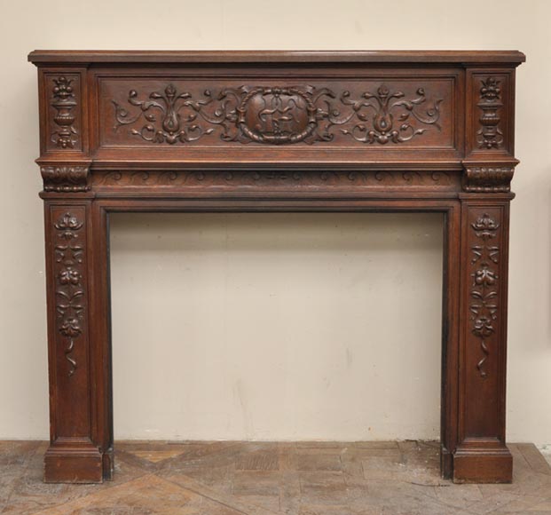 Antique Napoleon III style oak wood fireplace with Antique Napoleon III style oak wood fireplace with