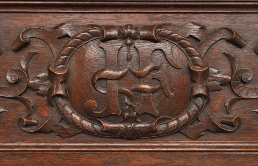 Antique Napoleon III style oak wood fireplace with Antique Napoleon III style oak wood fireplace with