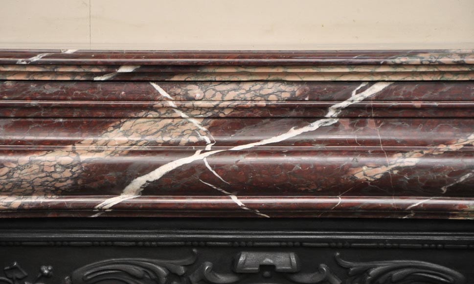 Antique Louis XIV style fireplace in Campan Rubane marble Antique Louis XIV style fireplace in Campan Rubane marble-1
