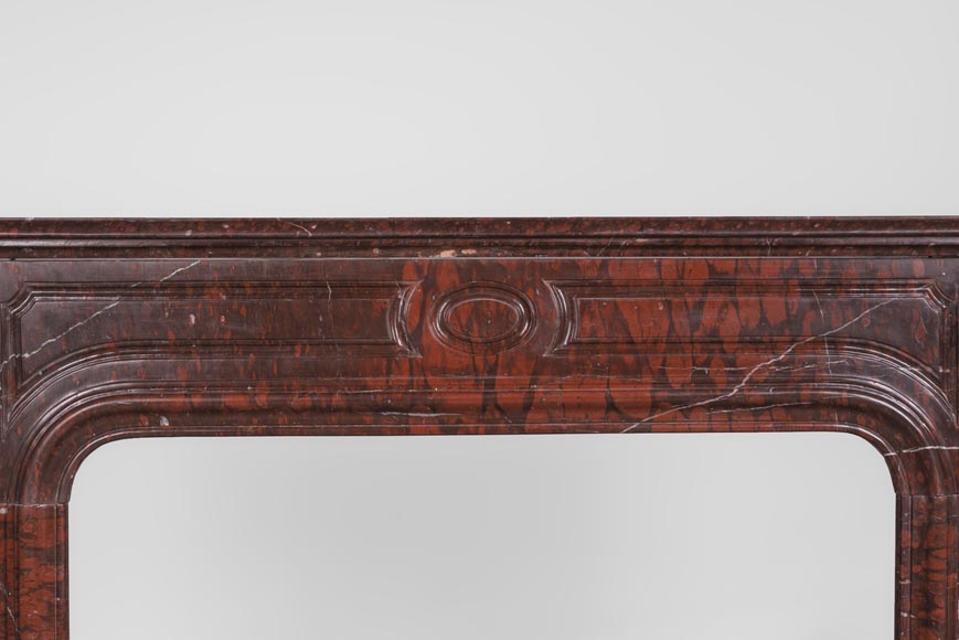 Antique large Louis XV style fireplace in Rouge Griotte marble Antique large Louis XV style fireplace in Rouge Griotte marble-1