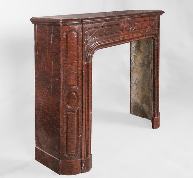 Antique large Louis XV style fireplace in Rouge Griotte marble Antique large Louis XV style fireplace in Rouge Griotte marble-3