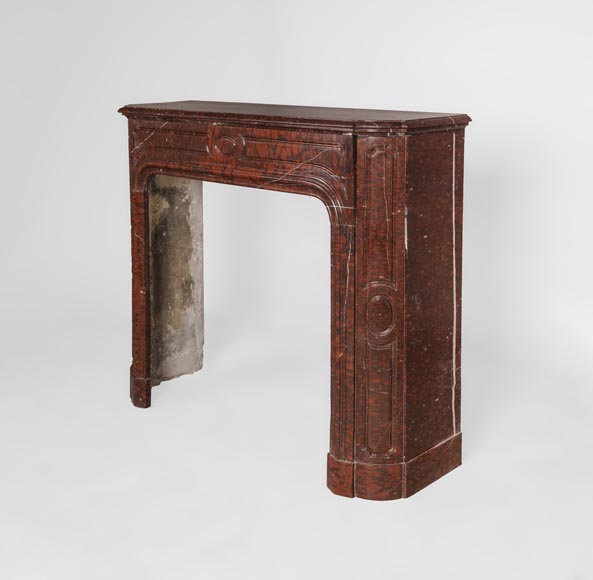 Antique large Louis XV style fireplace in Rouge Griotte marble Antique large Louis XV style fireplace in Rouge Griotte marble-8
