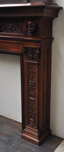 Neo-Renaissance style antique fireplace in carved walnut wood Neo-Renaissance style antique fireplace in carved walnut wood-6