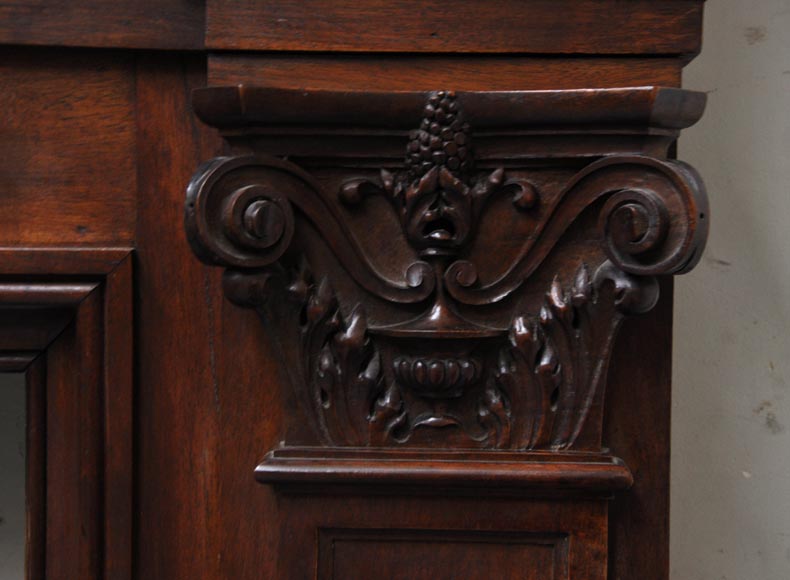 Neo-Renaissance style antique fireplace in carved walnut wood Neo-Renaissance style antique fireplace in carved walnut wood-9