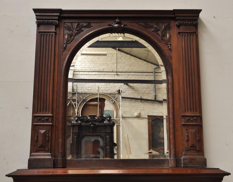 Neo-Renaissance style antique fireplace in carved walnut wood Neo-Renaissance style antique fireplace in carved walnut wood-12