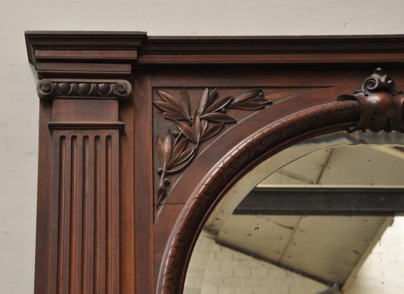 Neo-Renaissance style antique fireplace in carved walnut wood Neo-Renaissance style antique fireplace in carved walnut wood-13