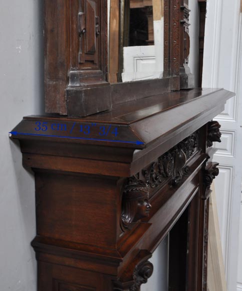 Neo-Renaissance style antique fireplace in carved walnut wood Neo-Renaissance style antique fireplace in carved walnut wood-15
