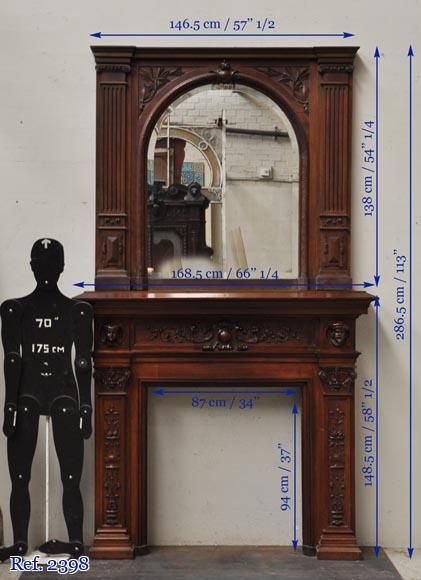 Neo-Renaissance style antique fireplace in carved walnut wood Neo-Renaissance style antique fireplace in carved walnut wood-16