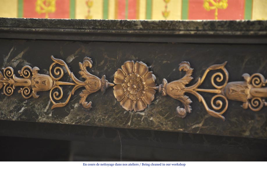 Beautiful antique Empire style fireplace in Sea Green marble with bronze ornaments Beautiful antique Empire style fireplace in Sea Green marble with bronze ornaments-2