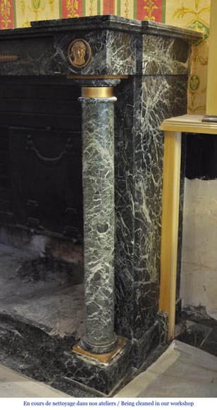 Beautiful antique Empire style fireplace in Sea Green marble with bronze ornaments Beautiful antique Empire style fireplace in Sea Green marble with bronze ornaments-3