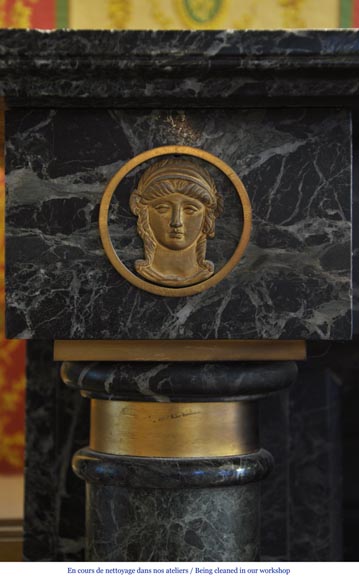 Beautiful antique Empire style fireplace in Sea Green marble with bronze ornaments Beautiful antique Empire style fireplace in Sea Green marble with bronze ornaments-7