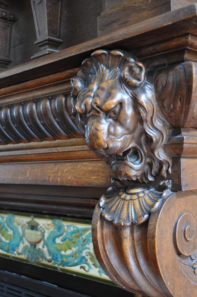 Monumental oak wood fireplace with painting on canvas depicting Joan of Arc Monumental oak wood fireplace with painting on canvas depicting Joan of Arc-9