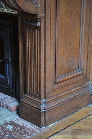 Monumental oak wood fireplace with painting on canvas depicting Joan of Arc Monumental oak wood fireplace with painting on canvas depicting Joan of Arc-10