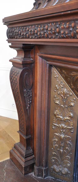 Large antique Napoleon III style fireplace in walnut wood Large antique Napoleon III style fireplace in walnut wood-9