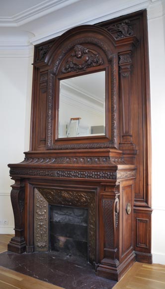 Large antique Napoleon III style fireplace in walnut wood Large antique Napoleon III style fireplace in walnut wood-11