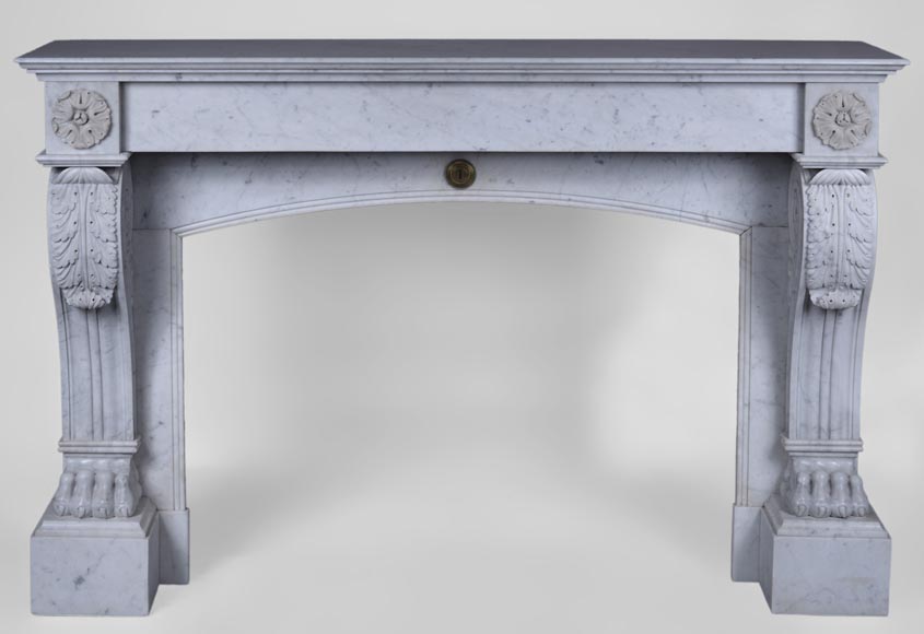 Antique Napoleon III style fireplace with lion's paws in Carrara marble Antique Napoleon III style fireplace with lion's paws in Carrara marble -0