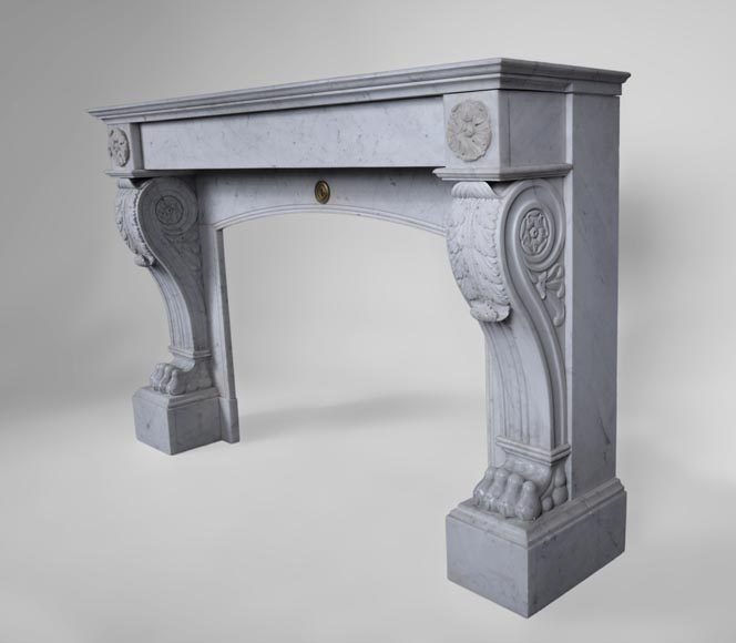 Antique Napoleon III style fireplace with lion's paws in Carrara marble Antique Napoleon III style fireplace with lion's paws in Carrara marble -6