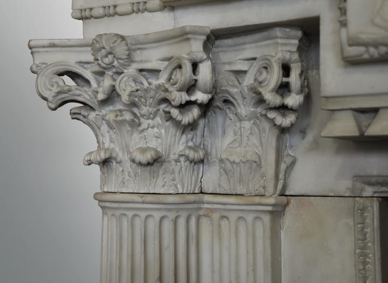 Exceptional antique late 18th century Statuary Carrara marble fireplace with a large frieze of figures after the ''Sarcophagus of Muses'' in the Louvre Museum-6