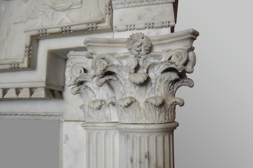 Exceptional antique late 18th century Statuary Carrara marble fireplace with a large frieze of figures after the ''Sarcophagus of Muses'' in the Louvre Museum-8